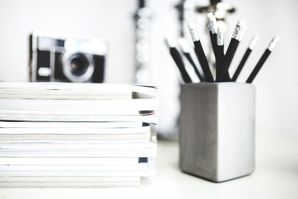Inspiring writing workspace with published books